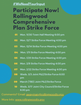 Comprehensive Plan Strike Force - Upcoming Meeting Schedule